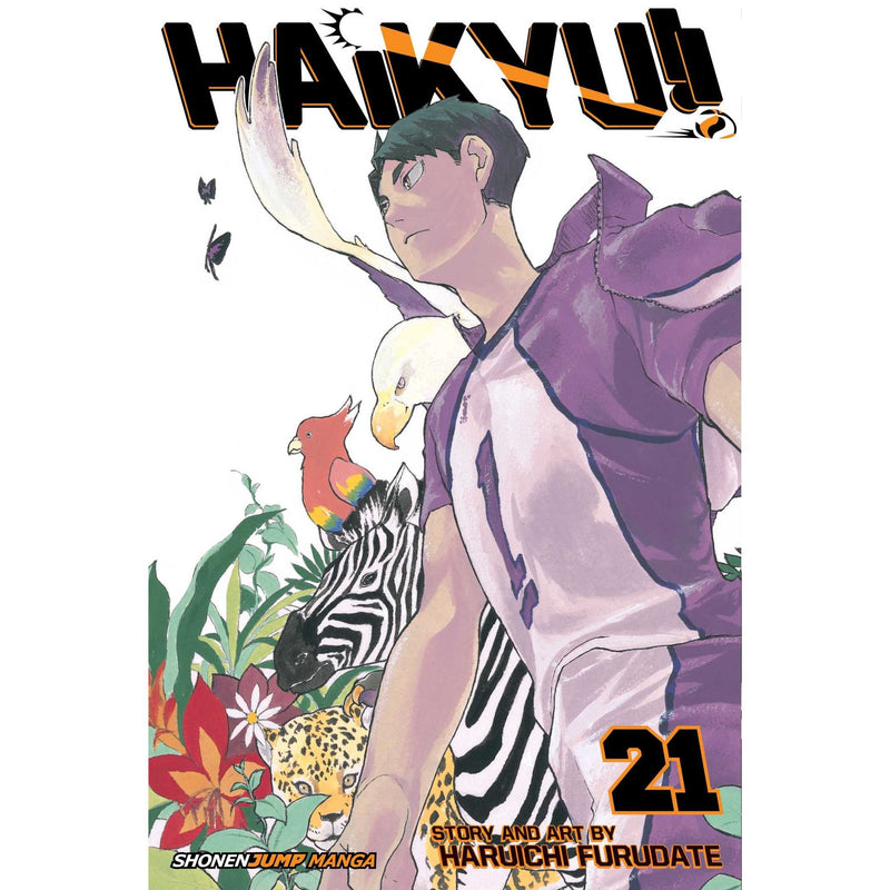 VIZ Media Haikyu!! Volume 21 manga by Haruichi Furudate, featuring colorful cover art with characters in dynamic poses.