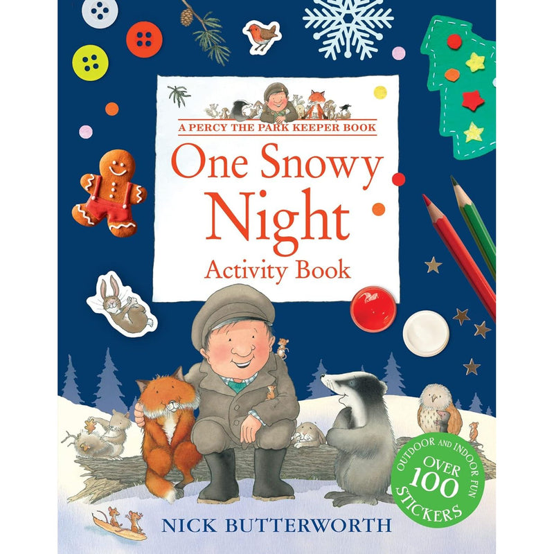 Set of three Percy and Friends activity books by Nick Butterworth, featuring snowy scenes and fun activities for children.