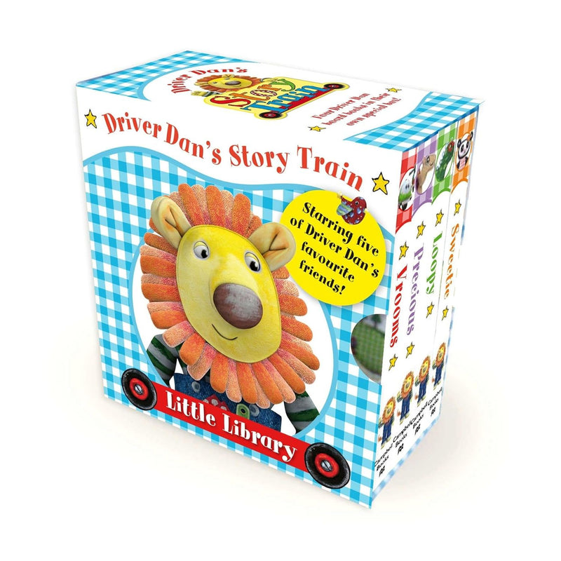 Set of four Driver Dan's Story Train board books in a slipcase from Campbell Books, featuring colorful illustrations for young children.