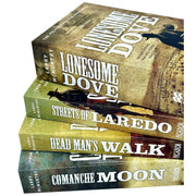 Set of four Lonesome Dove series paperback books by Larry McMurtry, fiction collection published by Pan Macmillan.