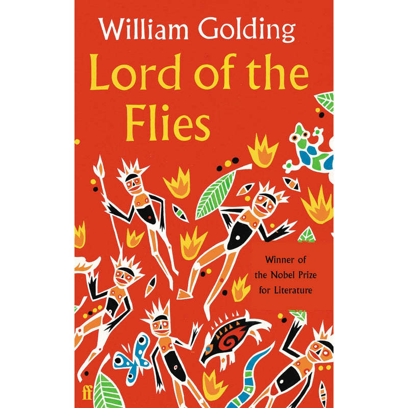 Cover of "Lord of the Flies" by William Golding, published by Faber and Faber, featuring a dark, abstract book design.