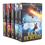 Set of five paperback fantasy books from Rick Riordan's Heroes of Olympus series by Puffin, featuring colorful cover art.