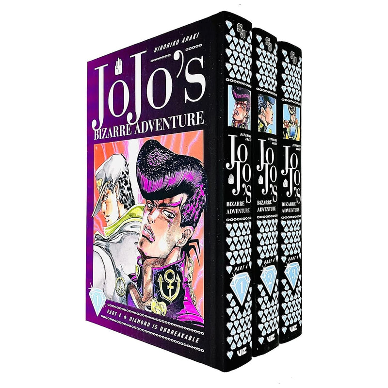 Hardcover JoJo's Bizarre Adventure Part 4 Diamond Is Unbreakable Vol 1-3 collection set by VIZ Media, featuring Horihiko Araki artwork.