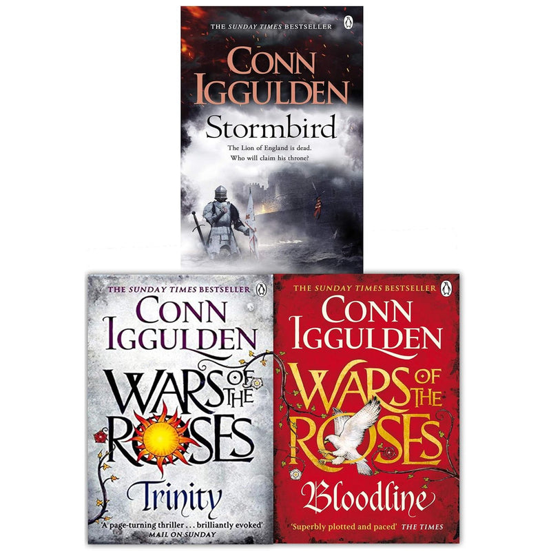 Penguin paperback set of three Wars of the Roses books by Conn Iggulden, featuring historical fiction covers and spines.