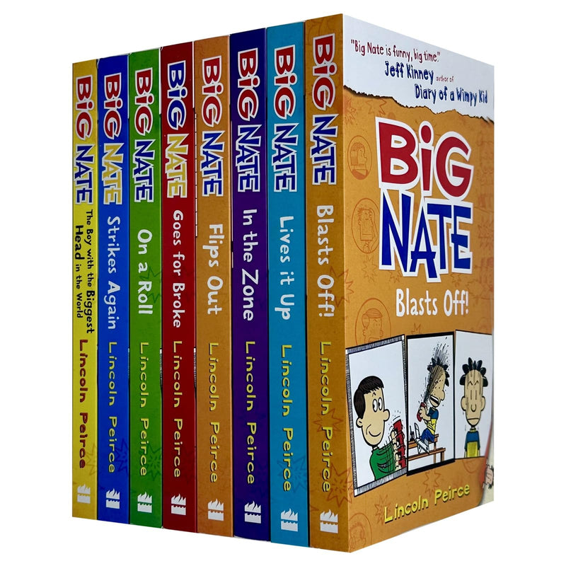 Big Nate Series 8 Books Collection Set By Lincoln Peirce (Boy with the Biggest Head in the World, Strikes Again, On a Roll, Goes for Broke, Flips Out, In the Zone, Lives it Up and Blasts Off) - The Book Bundle