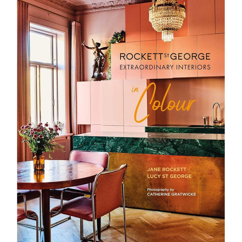 Book cover for "Extraordinary Interiors In Colour" by Lucy St George and Jane Rockett, featuring vibrant interior design images.
