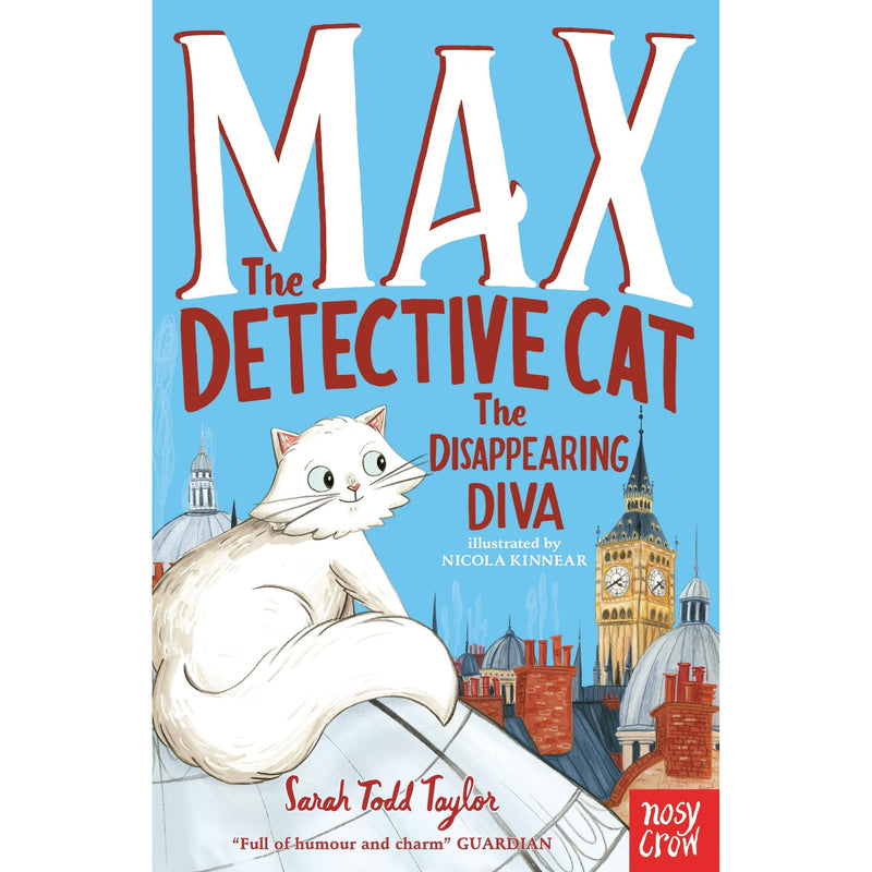 Illustration of Max the Detective Cat from "The Disappearing Diva" paperback book for children aged 7-9 by Nosy Crow Ltd.