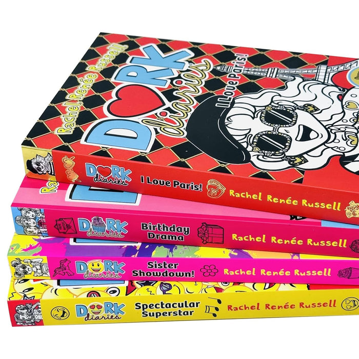 Dork Diaries Collection 4 Books Set (Volume 13-16) By Rachel Renee Russell (Sister Showdown, Birthday Drama!, Spectacular Superstar and I Love Paris!) - The Book Bundle
