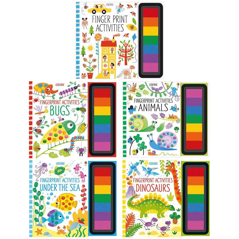 Usborne Fingerprint Activities 5 Books Collection Set (Fingerprint Activities, Fingerprint Activities Dinosaur, Bugs, Under The Sea and Animals) - The Book Bundle
