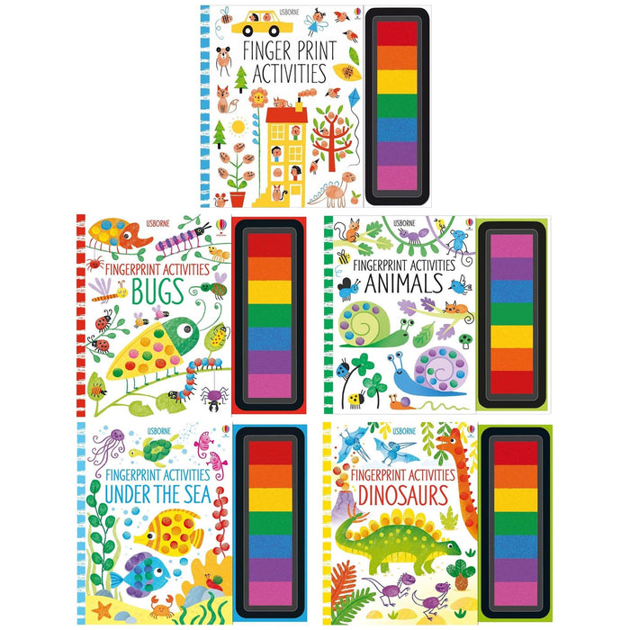 Usborne Fingerprint Activities 5 Books Collection Set (Fingerprint Activities, Fingerprint Activities Dinosaur, Bugs, Under The Sea and Animals) - The Book Bundle