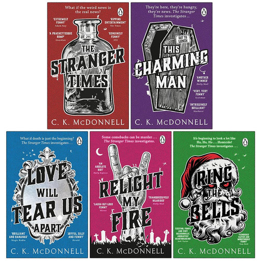 The Stranger Times book series collection by C. K. McDonnell, five paperback fiction books with colorful cover art.