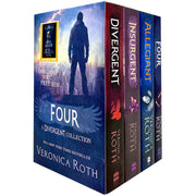 Set of four paperback books from The Divergent Series by Veronica Roth, featuring vibrant cover art, published by HarperCollins.