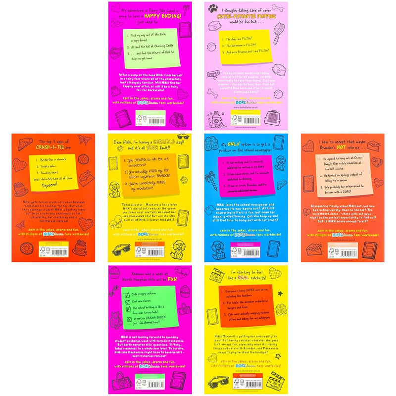 Dork Diaries 8 Books Collection Set by Rachel Renee Russell (TV Star, Frenemies Forever, Holiday Heartbreak, Dear Dork, Drama Queen, Crush Catastrophe, Puppy Love, Once Upon A Dork)- Fiction - Paperback