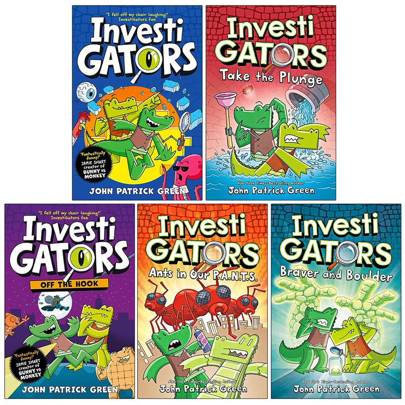 InvestiGators book collection by John Patrick Green featuring five children's books including Take the Plunge and Braver and Boulder.