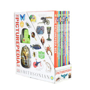DK Children The Picturepedia Box 11-book science collection set, featuring colorful covers with planets, trains, and technology illustrations.