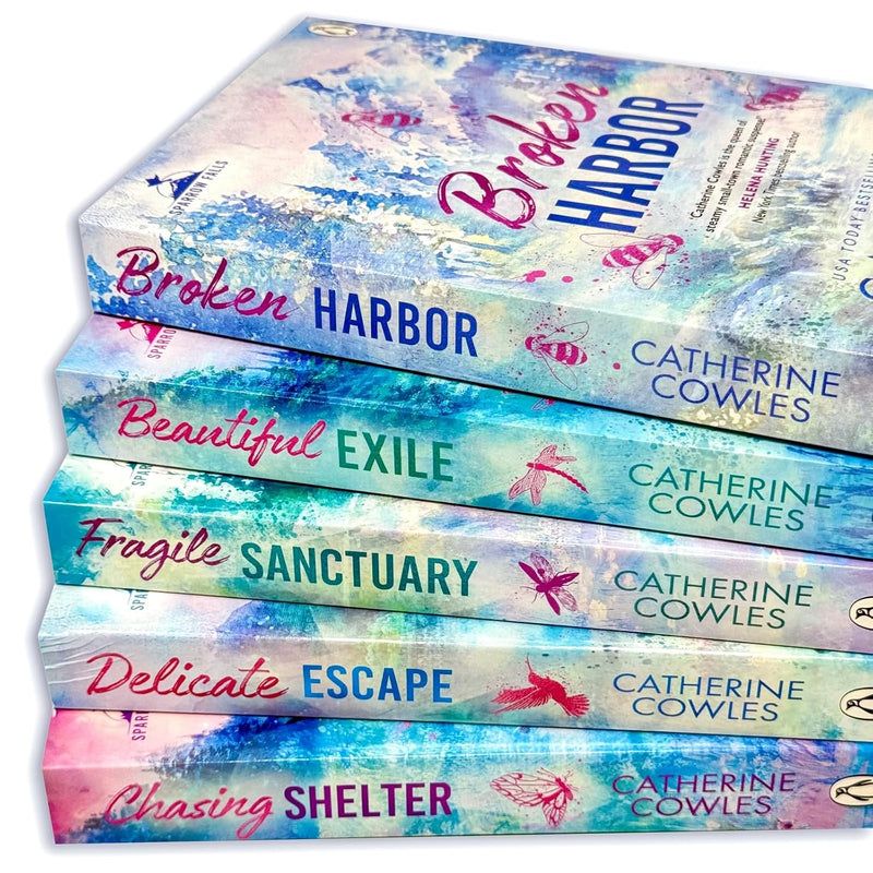 Evermore Sparrow Falls Series 5 books set by Catherine Cowles, including Fragile Sanctuary and Delicate Escape, displayed together.