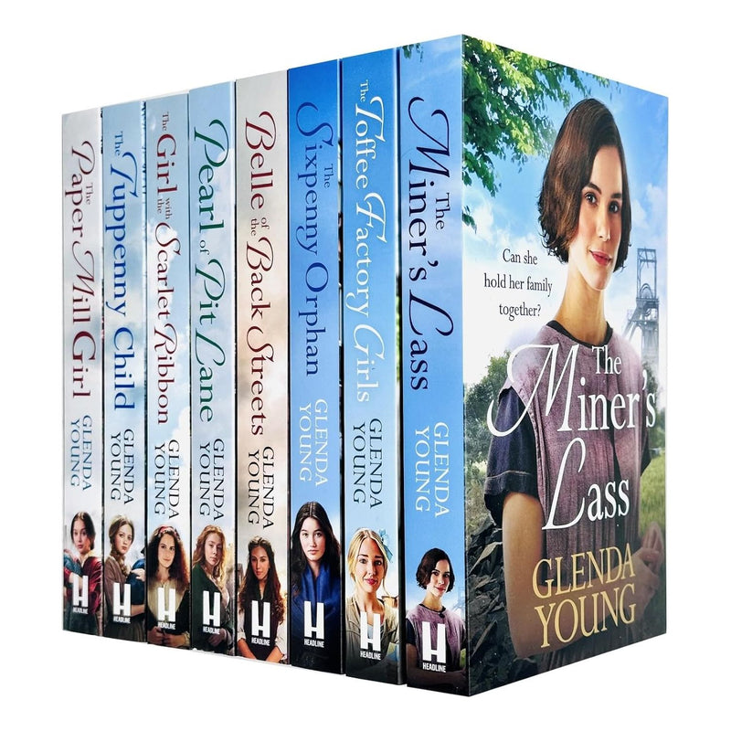 Glenda Young 8-book collection set including The Toffee Factory Girls and The Sixpenny Orphan, headline Ltd edition with book spines visible.