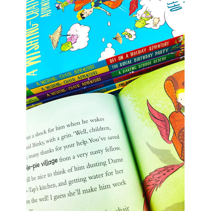 Enid Blyton Wishing-Chair short story collection box set with 8 books from Yellow Kite and Hodder & Stoughton, featuring colorful cover art.