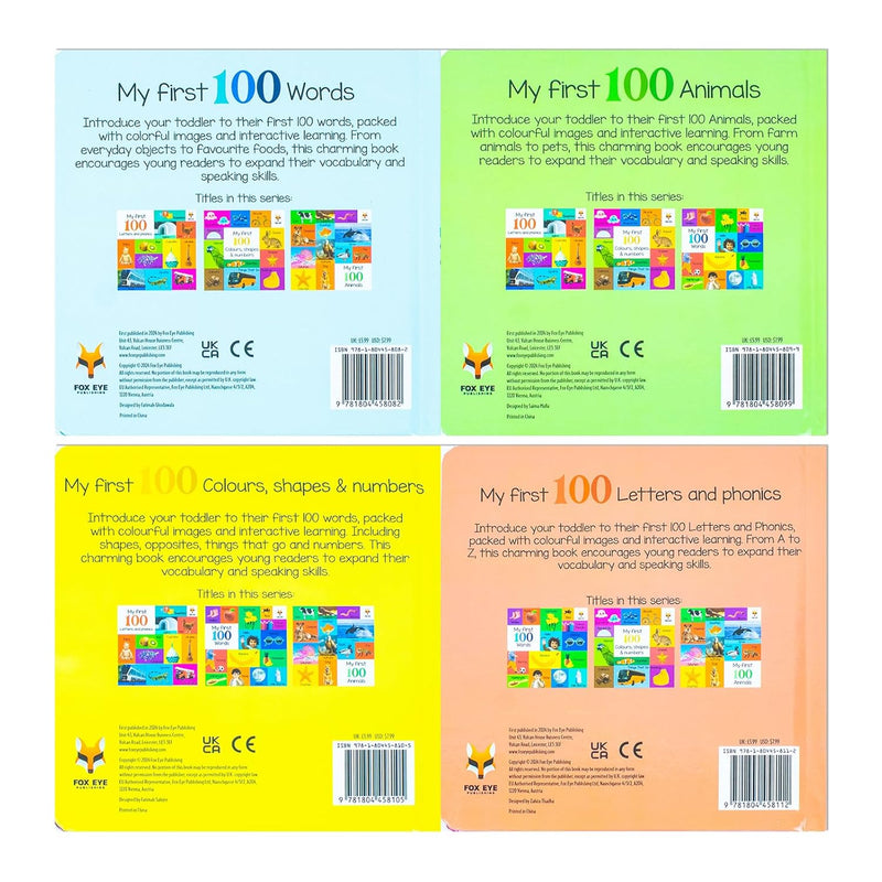 My First 100 Box set 4 books set (My first 100 words, 100 Animals, 100 Colours-shapes-numbers, 100 letters& phonics) - The Book Bundle