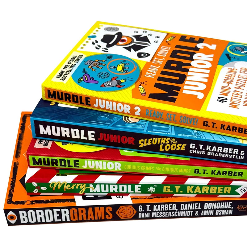 Set of five G. T. Karber Murdle Puzzle Series books in paperback, featuring fiction titles in a collectible collection.