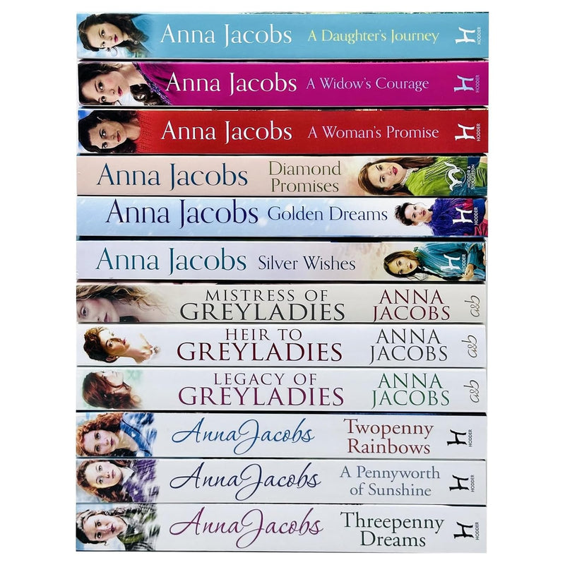 Set of three Anna Jacobs Hodder Paperbacks including A Daughter's Journey, A Widow's Courage, and A Woman's Promise books.