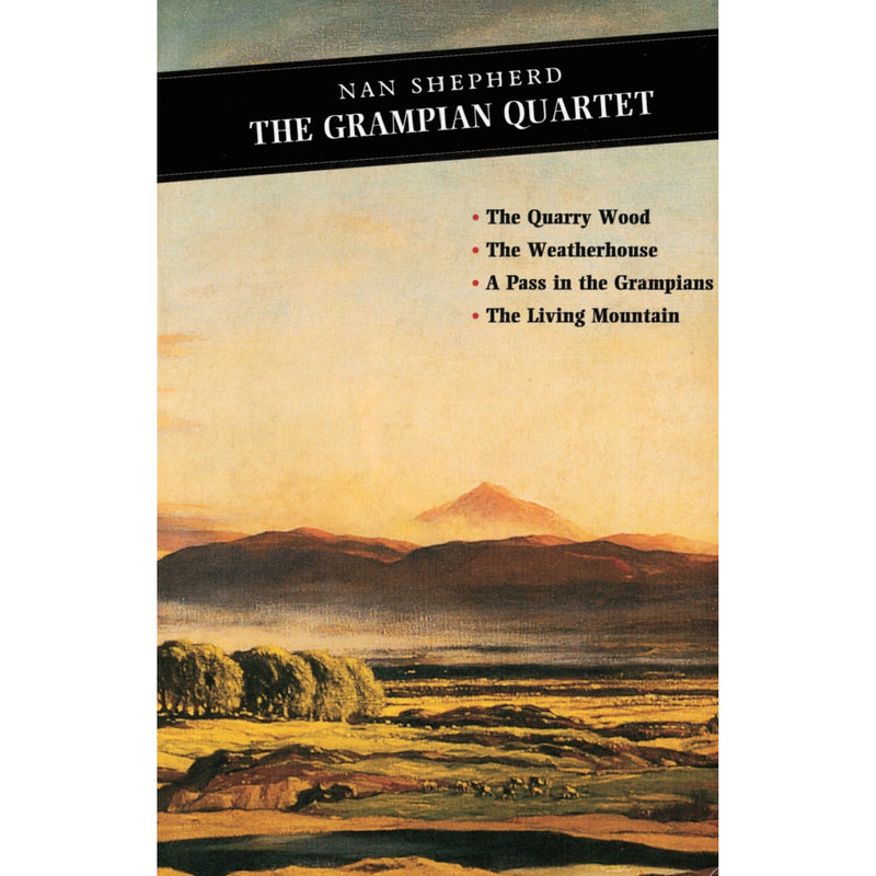 Cover image of The Grampian Quartet by Nan Shepherd, published by Canongate Books, featuring scenic mountain landscapes.