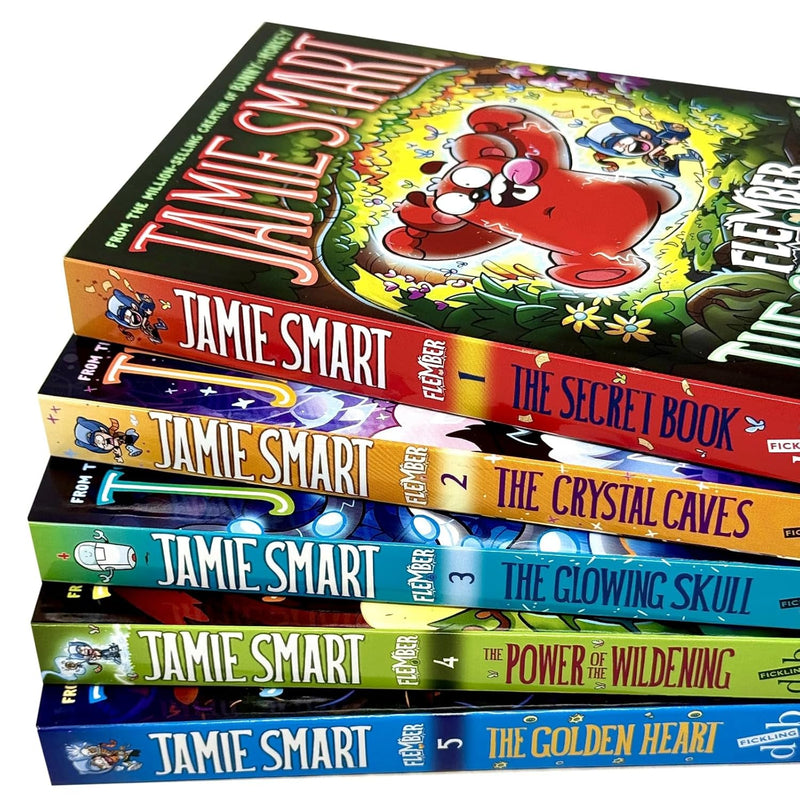 Flember Series 5 books collection set by Jamie Smart, including The Secret Book, Crystal Caves, Glowing Skull, Power of the Wildening, Golden Heart