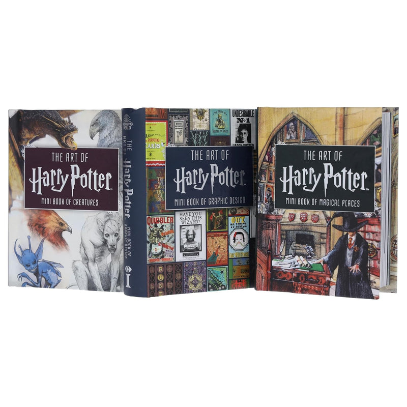 Harry Potter The Art of Harry Potter Series 3 mini books collection set by Insight Editions, featuring magical places, creatures, and graphic design.