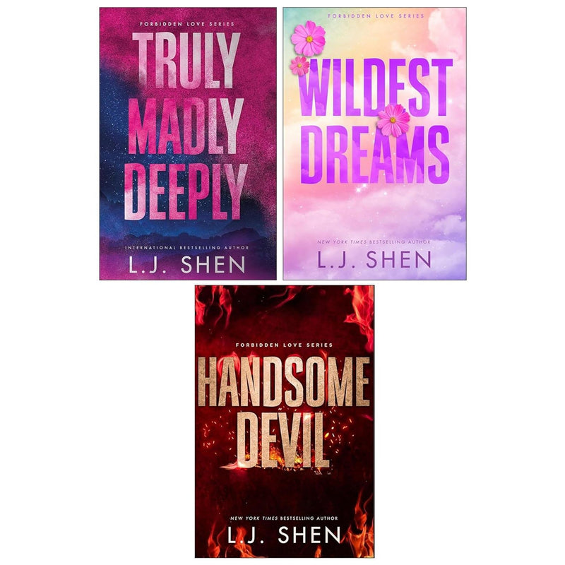 Three-book collection set of Forbidden Love Series by L.J. Shen, featuring Truly Madly Deeply, Wildest Dreams, and Handsome Devil.