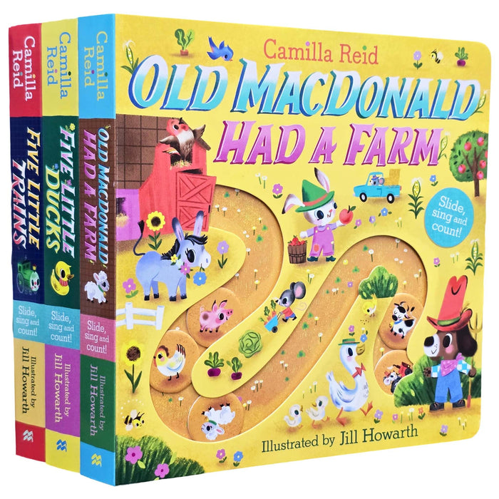 Slide and Count Books By Camilla Reid 3 Books Collection Set (Five Little Ducks, Old Macdonald had a Farm and Five Little Trains) - The Book Bundle