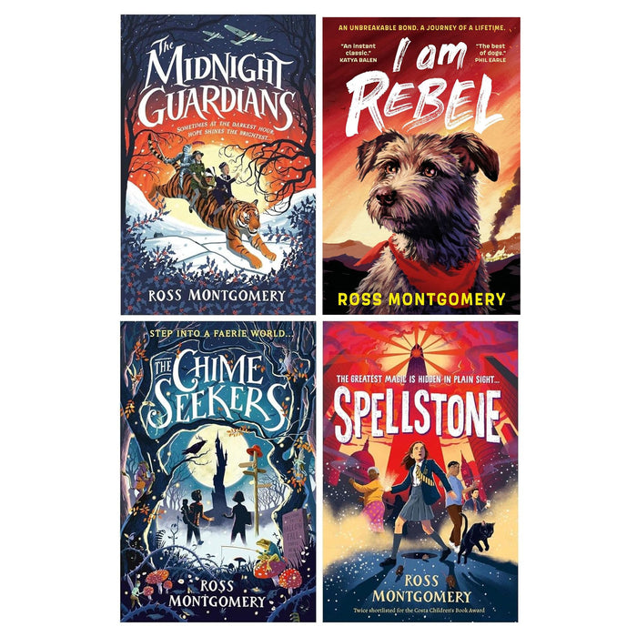 Ross Montgomery 4 Books Collection Set (The Midnight Guardians, The Chime Seekers, Spellstone and I am rebel) - The Book Bundle
