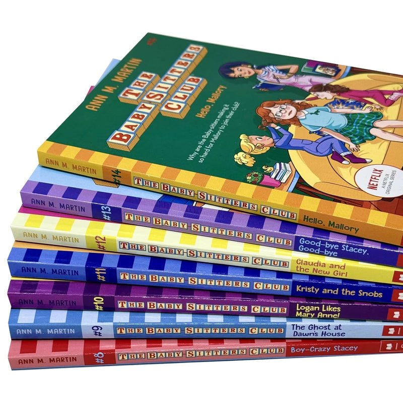 Set of 7 Scholastic books from The Babysitters Club series, by Ann M. Martin, including titles like Boy-Crazed Stacey and Ghost at Dawn's House.