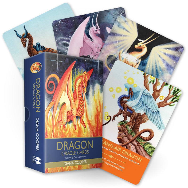 Dragon Oracle Cards deck by Diana Cooper and Carla Lee Morrow, featuring colorful dragon illustrations for guidance and inspiration.