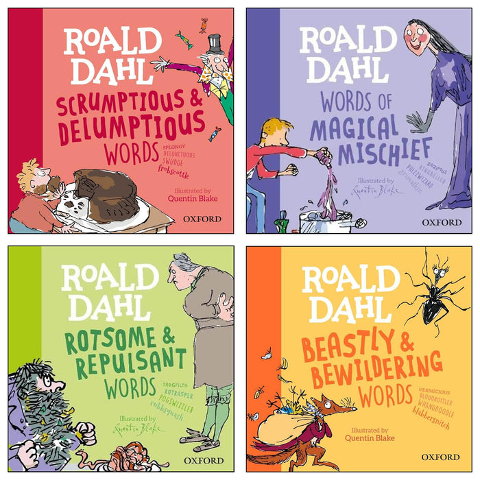 Roald Dahl's Collection 4 Books Set (Roald Dahl's Scrumptious and Delumptious Words, Roald Dahl Words of Magical Mischief, Roald Dahl Rotsome and Repulsant Words and Beastly and Bewildering Words) - The Book Bundle