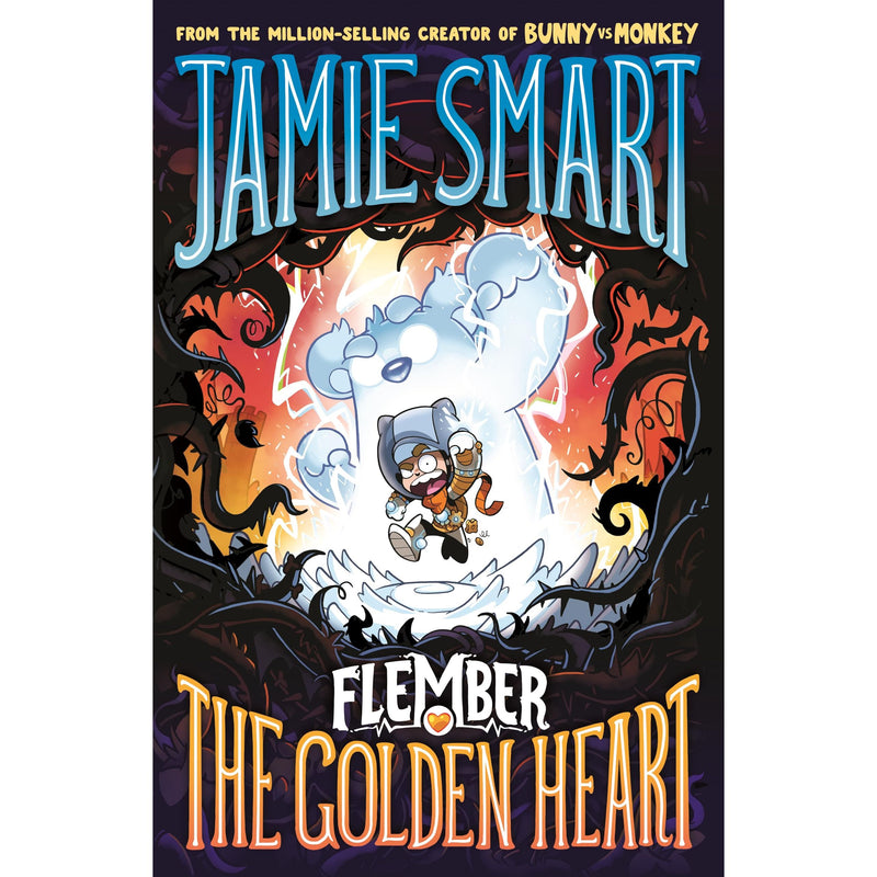 Illustration from Flember 5: The Golden Heart by Jamie Smart, featuring colorful characters and vibrant artwork.