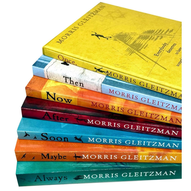 Seven paperback books from The Once Series by Morris Gleitzman, age 9–12, published by Puffin Ltd, featuring colorful cover art.