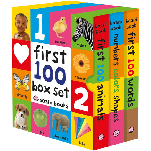 First 100 Board Book Box Set (3 Books): First 100 Words / Numbers Colors Shapes / First 100 Animals - The Book Bundle