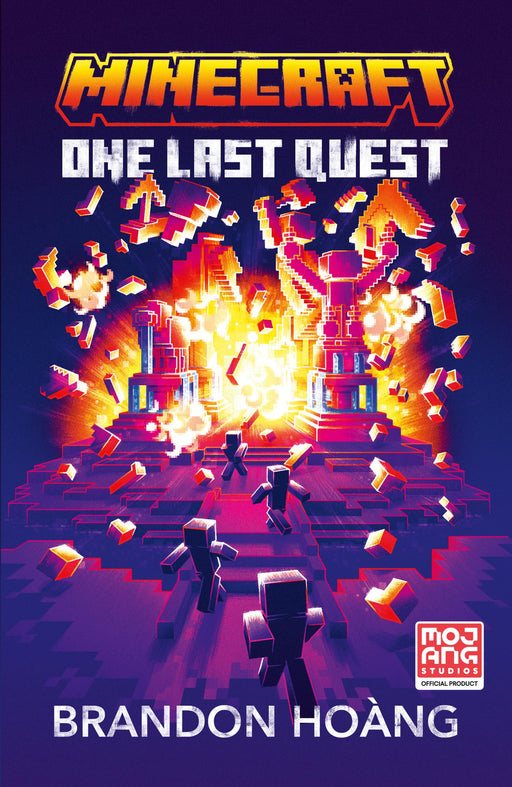 Cover of the Minecraft One Last Quest novel by Brandon Hoàng, featuring Minecraft characters and a colorful, adventurous scene.