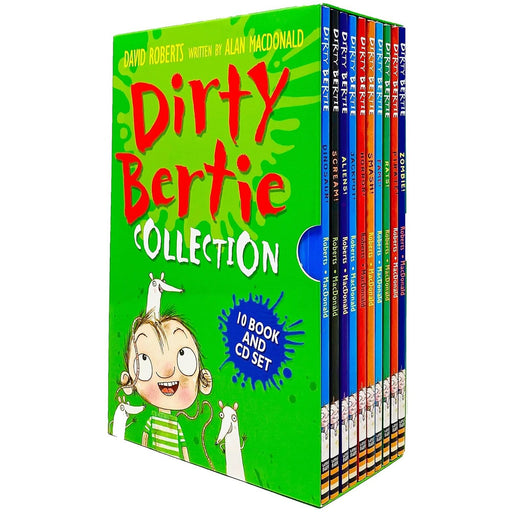 Dirty Bertie Collection 10 Books & CD Box Set by Alan MacDonald (Zombie, Pirate, Rats, Fame, Smash, Horror, Jackpot, Aliens, Scream & Dinosaur) - The Book Bundle