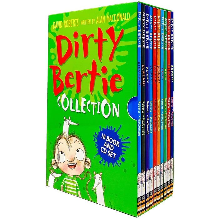 Dirty Bertie Collection 10 Books & CD Box Set by Alan MacDonald (Zombie, Pirate, Rats, Fame, Smash, Horror, Jackpot, Aliens, Scream & Dinosaur) - The Book Bundle