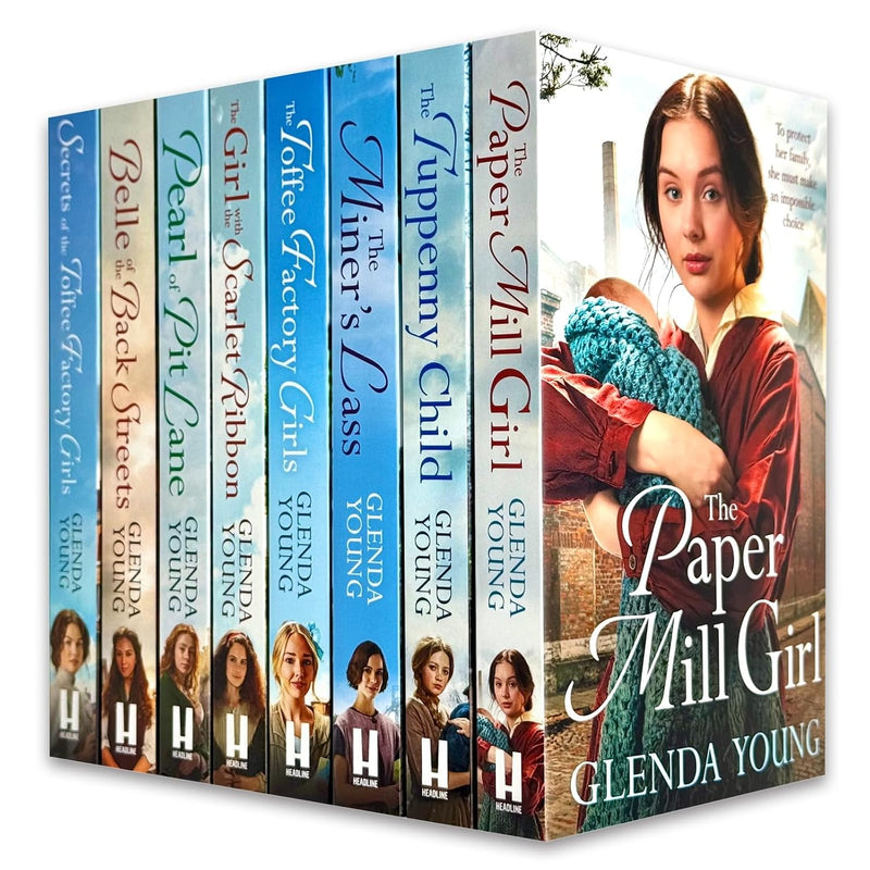 Glenda Young Collection 8 Books Set (The Paper Mill Girl, The Tuppenny Child, The Miner's Lass,Toffee Factory Girls,Girl with the Scarlet Ribbon, Pearl of Pit Lane, Belle of the Back Streets & More)