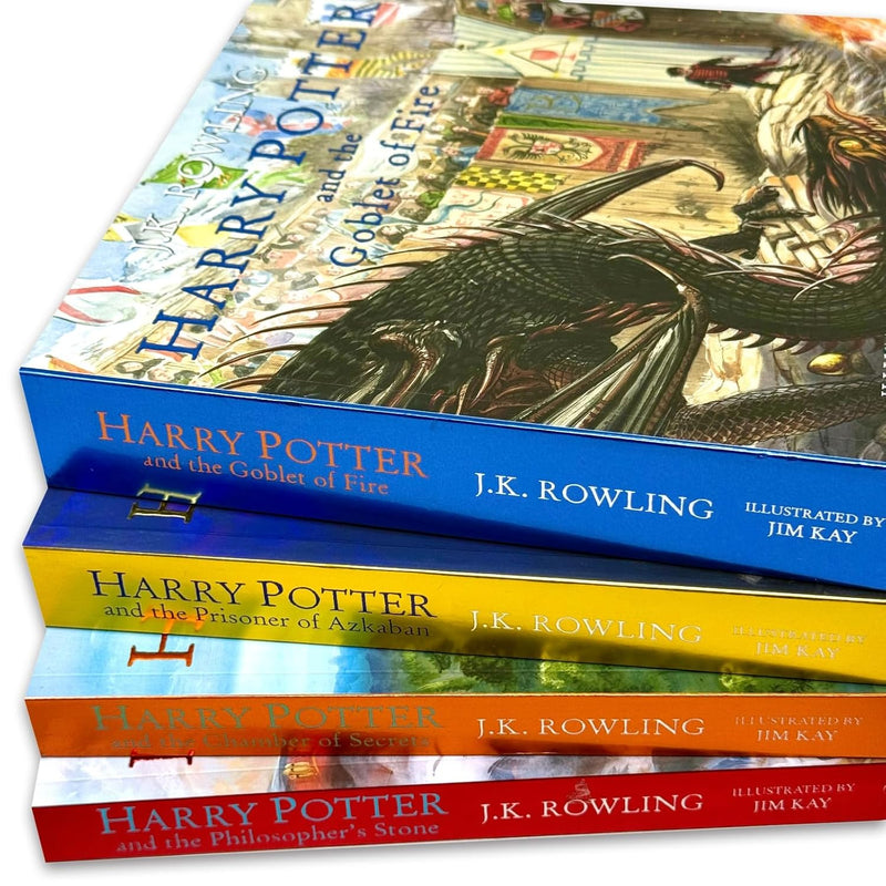 Harry Potter Illustrated Edition Series 1-4 Books Collection Set by J.K. Rowling - Fiction - Paperback