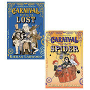 Dark Fantasy Carnival Mystery Thrillers book set by Kieran Larwood, featuring two fiction paperbacks with dark, mysterious cover art.
