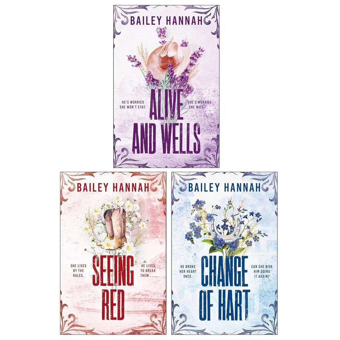 Wells Ranch Series by Bailey Hannah 3 Books Collection Set (Seeing Red, Alive and Wells & Change of Hart