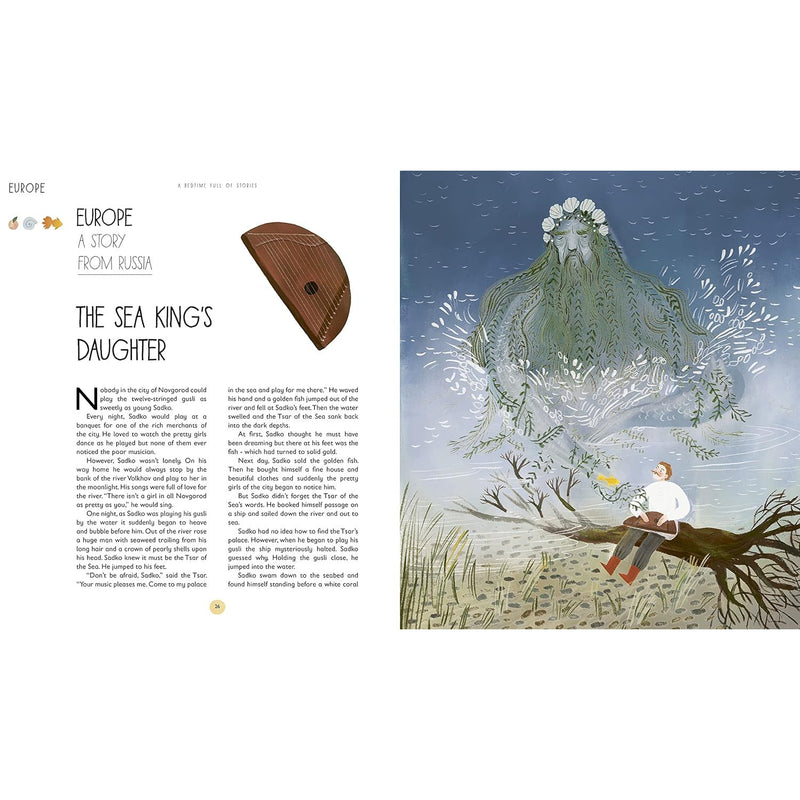 Hardback of "A Bedtime Full of Stories" by Angela McAllister, featuring folktales and legends from around the world.