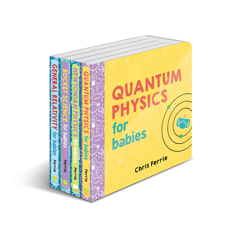 Set of four Baby University books by Chris Ferrie, featuring colorful covers with science and math themes for young learners.
