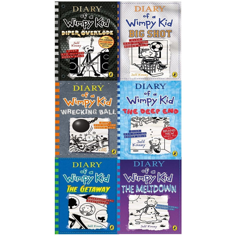 Diary of Wimpy Kid 6 Books Set by Jeff Kinney (Diper Overlode-(HARDBACK), Big Shot, The Deep End, Wrecking Ball, The Meltdown) - The Book Bundle