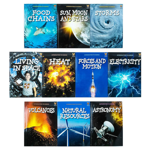 Children's science book collection set by Jasmine Brooke, featuring 10 colorful educational books on science topics for beginners.