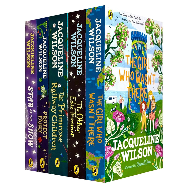 Set of five Jacqueline Wilson Puffin Ltd books including The Primrose Railway Children and The Girl Who Wasn't There.