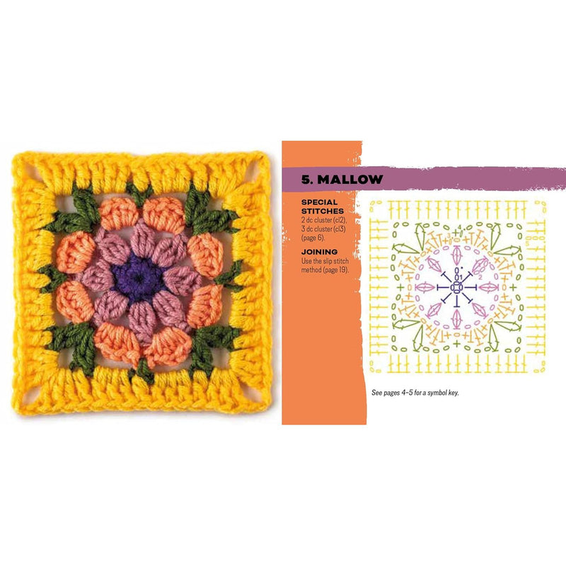 Claire Montgomerie Granny Square Flowers card deck featuring 50 crochet mix-and-match designs for crafters, shown in a colorful box.